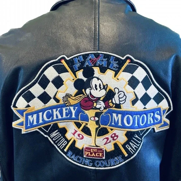 Mickey Mouse Motor Rally Racing Team Vintage Leather Jacket